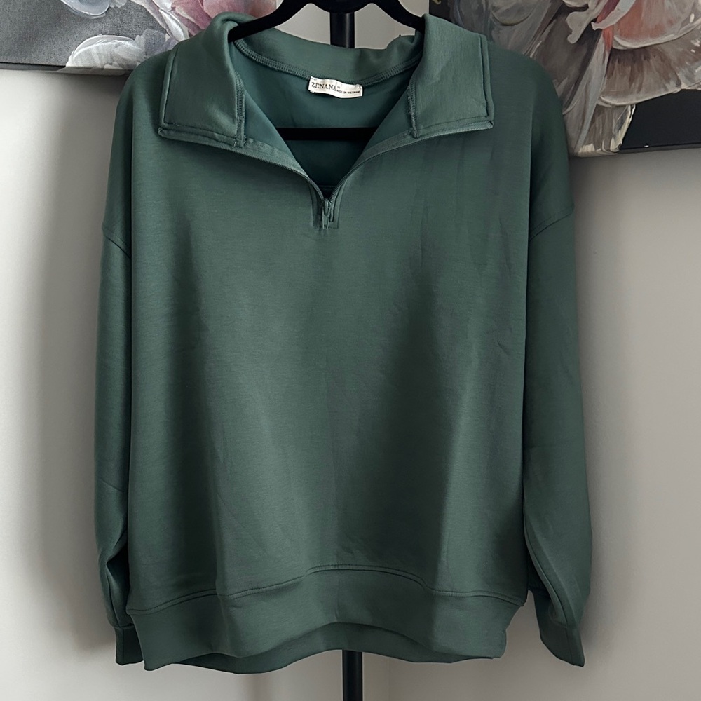 Zenana Green Quarter-Zip Sweatshirt